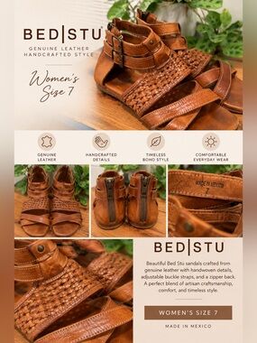 BED|STU Tan Leather Woven Gladiator Sandals